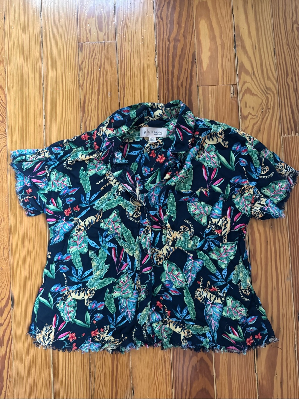 Philosophy Tropical Leaf and Tiger Print Cropped Top